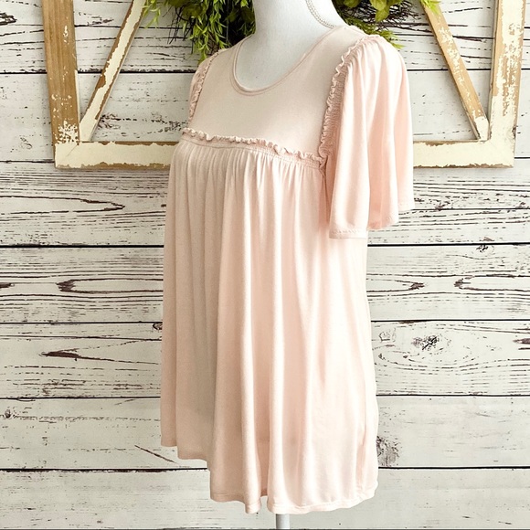 Loft Short Flutter Sleeve Blush Pink Tee XS - Picture 3 of 7